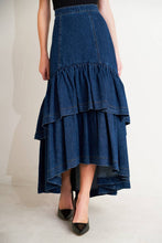 Load image into Gallery viewer, Denim Cascade Maxi Skirt