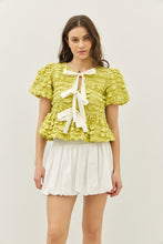 Load image into Gallery viewer, Pistachio Peplum Bow Top
