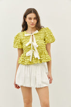 Load image into Gallery viewer, Pistachio Peplum Bow Top
