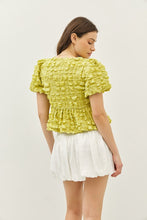 Load image into Gallery viewer, Pistachio Peplum Bow Top
