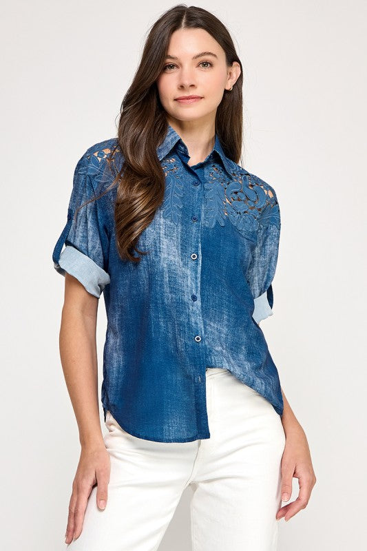 Blue Carved Top