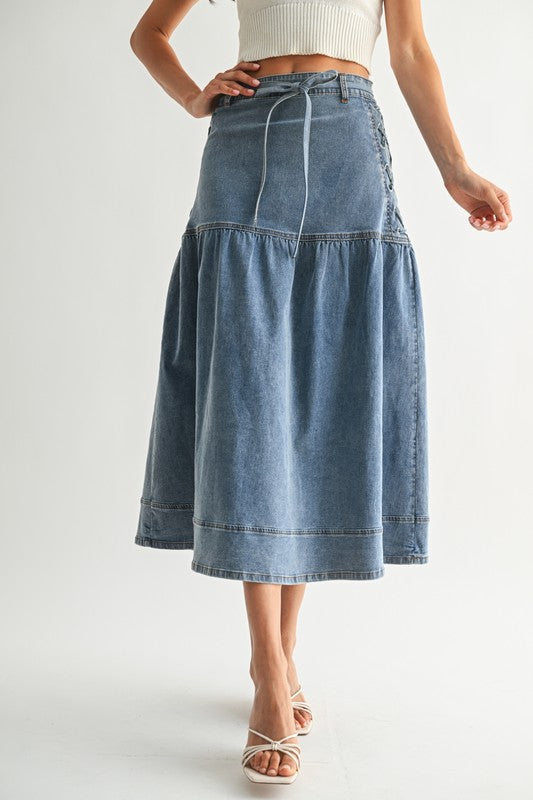 Laced Up Indigo Skirt